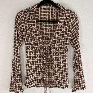 Retro patterned tie blouse